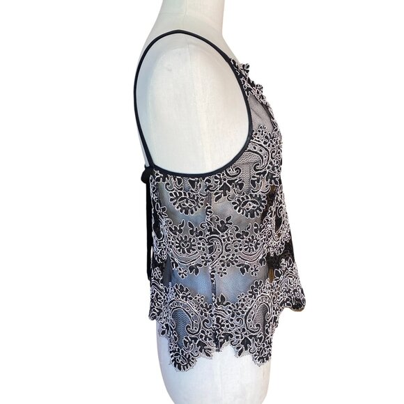Babaton Aritzia Sheer Mesh Floral Lace Cami Tank Whimsigoth Dark Fairy Sexy Sz M - Picture 9 of 15